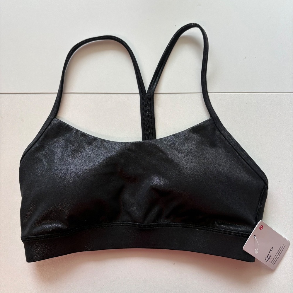 Lululemon Flow Y Bra Nulu Womens 4 Black Shimmer LW2DCQS RFXB Activewear